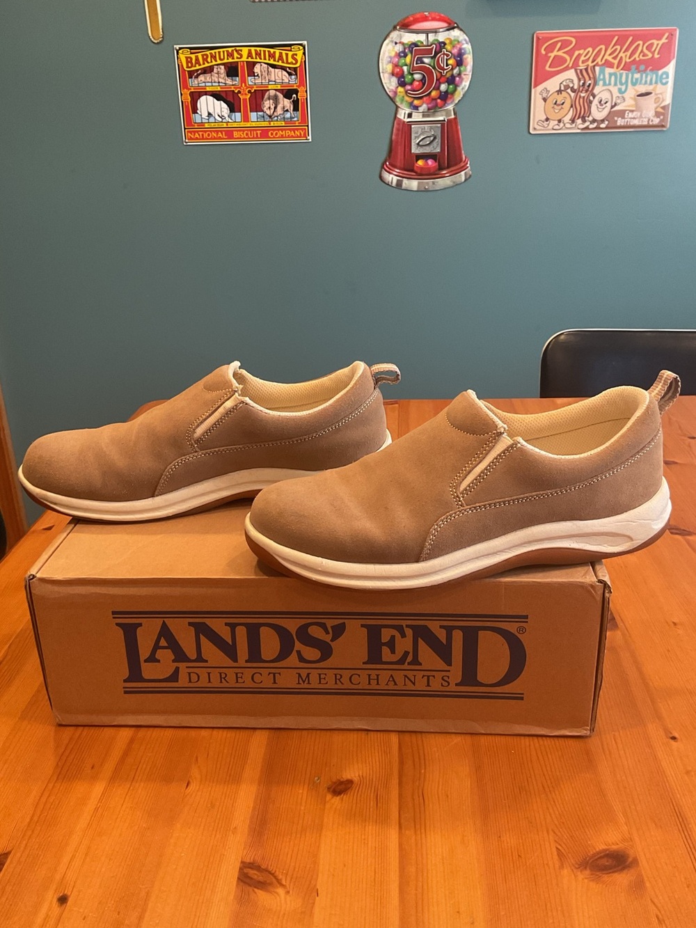 LAND’S END SUMMER MOC WOMENS SZ 8 CAMEL TAN SUEDE SLIP-IN SNEAKER